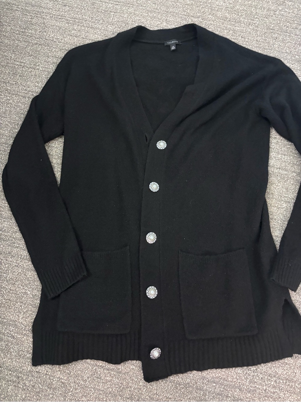 Talbots Black V-Neck Button Front Cardigan